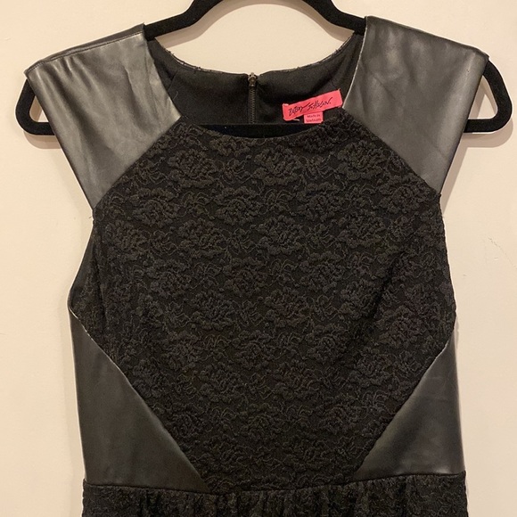 Vintage Betsey Johnson Faux Leather and Lace Sleeveless Black Punk Dress - Picture 2 of 8